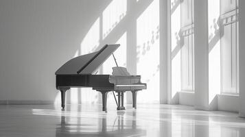 ai generado limpiar y minimalista capturar de un piano, radiante refinado belleza y artístico inspiración foto