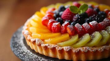 AI generated Simple yet enchanting image capturing the fantasy-like appeal of a fruit-topped pastry photo