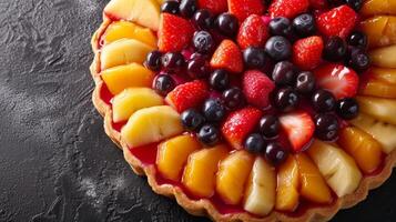 AI generated Simple yet enchanting image capturing the fantasy-like appeal of a fruit-topped pastry photo