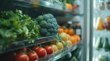 AI generated Subtle depiction of fresh produce neatly stacked in the refrigerator for a nutritious lifestyle photo