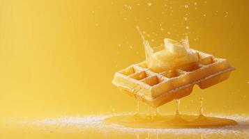 AI generated Clean and crisp image capturing the allure of golden Belgian waffles photo