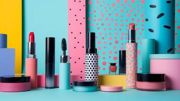 AI generated Simple yet striking composition featuring minimalist abstract patterns complementing decorative cosmetics photo