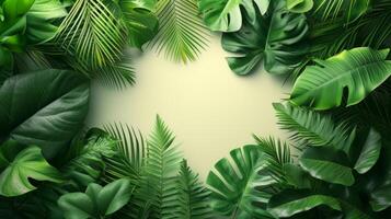 AI generated Clean and sophisticated backdrop adorned with verdant tropical leaves, symbolizing vitality and freshness photo