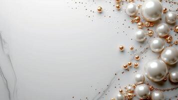 AI generated Clean and sophisticated backdrop enhanced by the presence of lustrous pearl beads photo