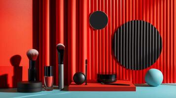 AI generated Simple yet striking composition featuring minimalist abstract patterns complementing decorative cosmetics photo