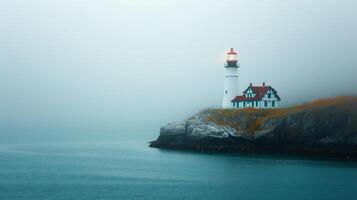 AI generated Clean and minimalist composition showcasing the timeless charm of a coastal lighthouse photo