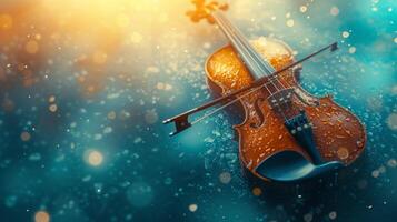 AI generated Clean and understated background with a violin and ethereal musical notes, photo