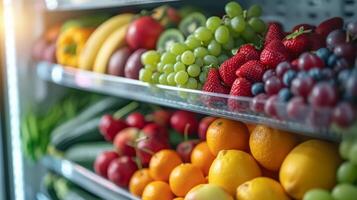 AI generated Clean and crisp photo highlighting the healthful array of fruits and vegetables in the refrigerator