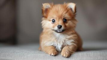 AI generated Delightful image of a tiny fluffy dog, exuding charm and irresistible appeal. large copyspace area photo