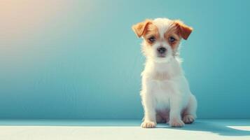 AI generated Clean and minimalist shot of a cute little dog, radiating playful energy and joyful spirit photo