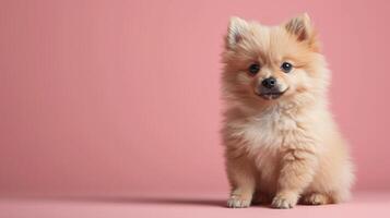 AI generated Delightful image of a tiny fluffy dog, exuding charm and irresistible appeal. large copyspace area photo