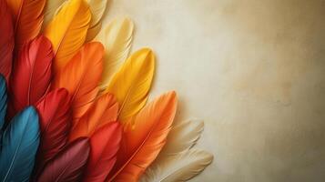 AI generated Simple yet captivating background featuring a spectrum of feathers photo