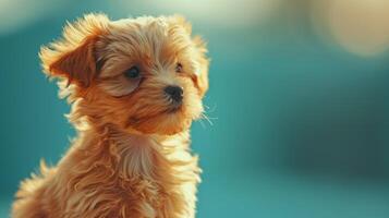 AI generated Delightful image of a tiny fluffy dog, exuding charm and irresistible appeal. large copyspace area photo