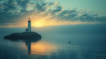 AI generated Simple yet evocative photo portraying the sentiment of seafaring adventures, anchored by a lighthouse