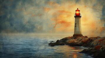 AI generated Simple yet evocative photo portraying the sentiment of seafaring adventures, anchored by a lighthouse