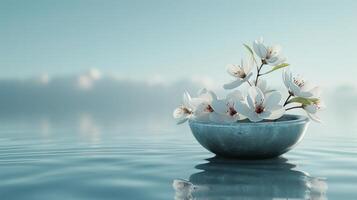 AI generated Serene setting with minimalist floral accents, evoking a sense of peace and tranquility photo