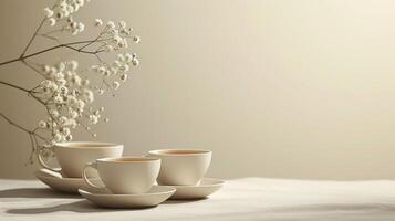 AI generated Clean composition highlighting the refined elegance of a tea set photo