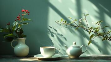 AI generated Clean composition highlighting the refined elegance of a tea set photo