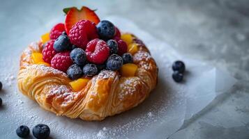 ai generado minimalista foto evocando un sentido de armonía mediante el combinación de Pastelería y Fruta