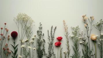 ai generado simétrico diseño de minimalista floral patrones en un limpiar antecedentes foto