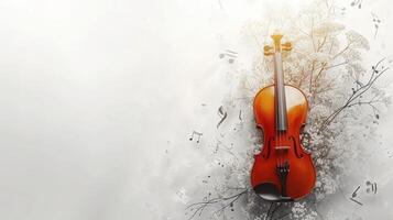 ai generado minimalista fondo adornado con un violín y delicado musical notas foto