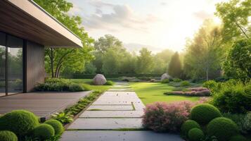 AI generated Minimalist image portraying the enduring beauty and sophistication of a well-designed garden landscape photo