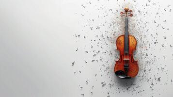 AI generated Simple yet captivating image of a violin and scattered musical notes, radiating a sense of tranquility and musicality photo