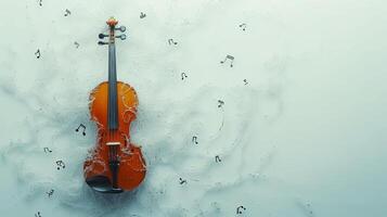 AI generated Simple yet captivating image of a violin and scattered musical notes, radiating a sense of tranquility and musicality photo