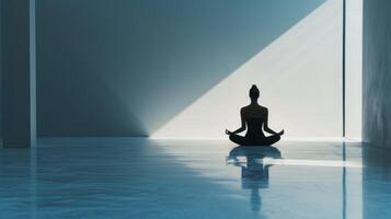 AI generated A calm and still person meditating in a minimalist interior photo