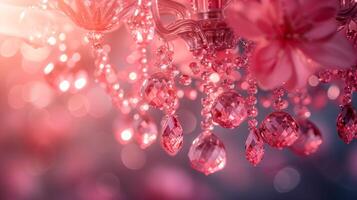 AI generated A delicate chandelier adorned with pink crystals photo