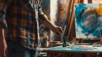 AI generated A detailed capture of a person engaged in creative expression, such as painting or sculpting photo