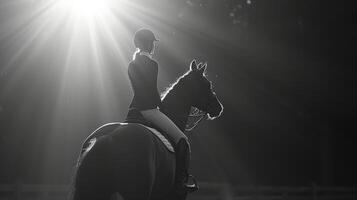 AI generated A serene moment captured between a rider and her horse, their connection palpable in their relaxed demeanor photo