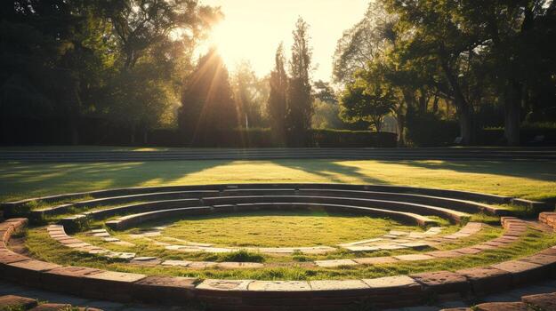 AI generated A serene outdoor amphitheater, bathed in soft light, ready to host an evening of enchanting performances photo
