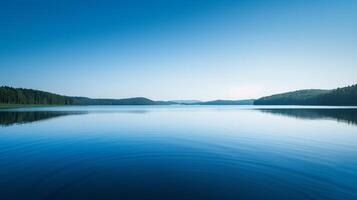 AI generated A tranquil lake reflecting the clear blue sky, creating a sense of serenity and inner peace photo