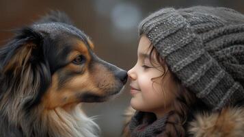 AI generated A young girl with radiant smile, patting the neck of her loyal companion with affection photo