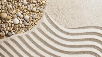 AI generated A zen garden with sand raked into intricate patterns, evoking serenity and mindfulness photo