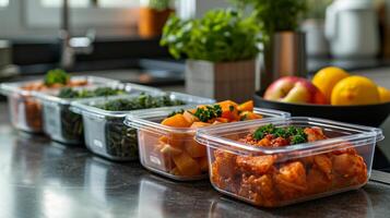 AI generated Balanced meal prep containers showcasing portion control and nutritious eating habits photo