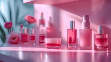 AI generated Simple abstract background showcasing cosmetic products in a harmonious composition with subtle gradients photo
