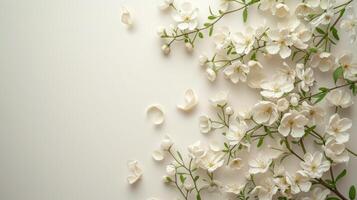 AI generated Essence of nature captured in a minimalist backdrop adorned with delicate flowers photo