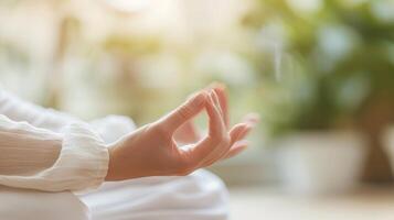 AI generated Close-up of hands forming a mudra during meditation, channeling energy and focus photo