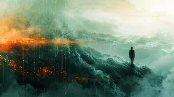 AI generated Within the digital wilderness, the hacker navigates effortlessly, blending with the abstract landscape. photo