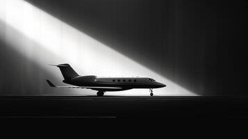 AI generated A sleek and elegant silhouette of a luxury business jet against a minimalist abstract backdrop photo