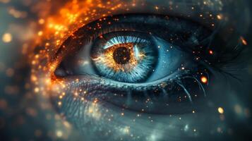 AI generated Eyes alight with wonder and curiosity, eager to explore the mysteries of the world and the human psyche photo