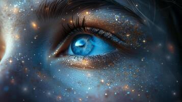 AI generated Eyes alight with wonder and curiosity, eager to explore the mysteries of the world and the human psyche photo