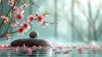 AI generated Zen-like atmosphere created by minimalist floral elements, promoting relaxation and inner harmony photo