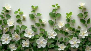 AI generated Symmetrical layout of minimalist floral patterns on a clean background, evoking balance and grace photo
