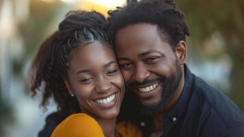 AI generated In this heartwarming shot, the Black couple's happiness is palpable, spreading warmth all around photo