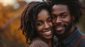 ai generado en esta reconfortante disparo, el negro de pareja felicidad es palpable, extensión calor todas alrededor foto