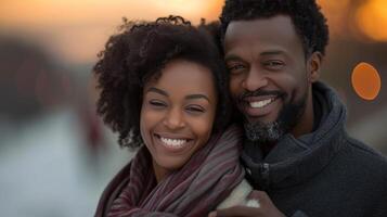 AI generated In this heartwarming shot, the Black couple's happiness is palpable, spreading warmth all around photo
