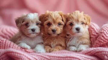AI generated Sweet puppies on a soft, abstract background featuring gentle hues and subtle textures photo